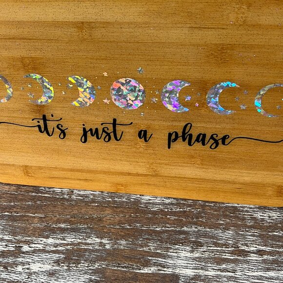Moon "It's Just a Phase" Glitter Cutting Board Resin Wood Cutting Board Kitchen - Picture 5 of 8